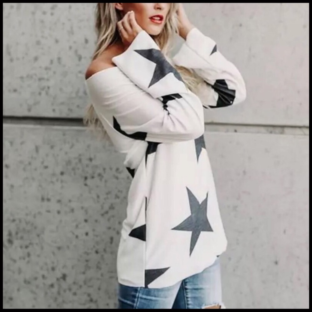 ❤️LAST❤️Off-the-Shoulder Star Top in Off White - Picture 2 of 3